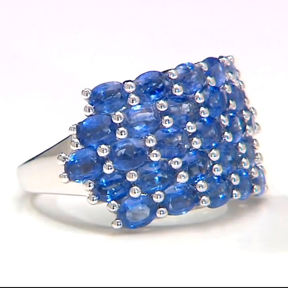 Sterling Silver Multi-Row Natural Exotic Gemstone Ring, Kyanite 5.50 Carat SZ 8